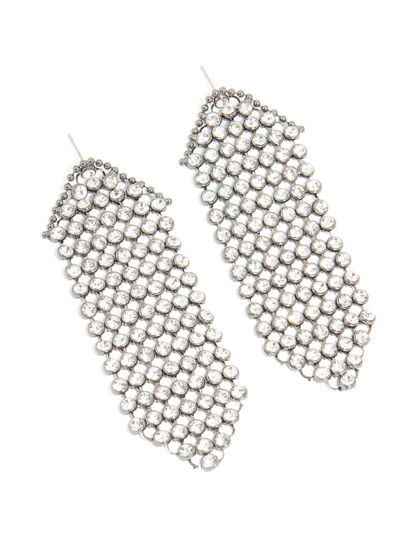 Gunmetal Diamante Mesh Drop Earrings
