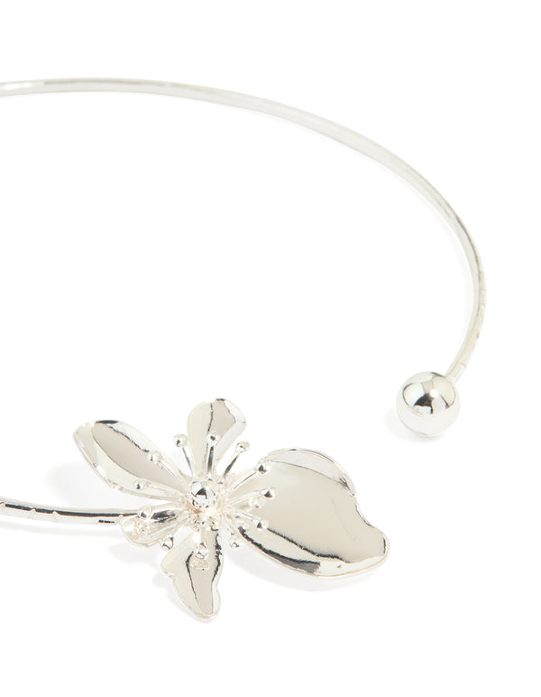 Silver Flower Torque Necklace