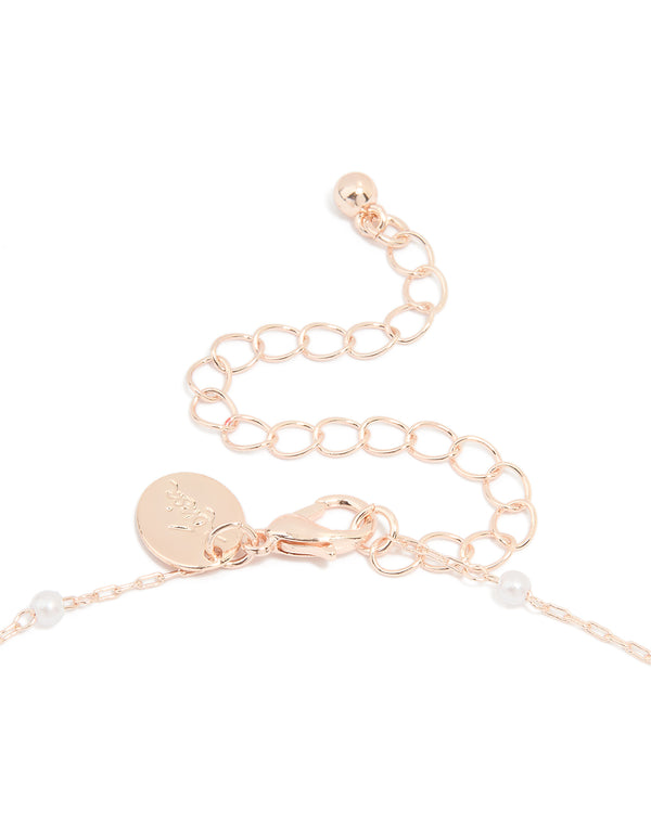 Rose Gold Pearl Fine Station Necklace