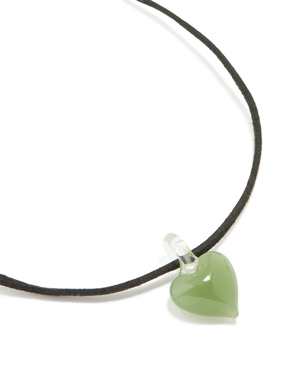 Gold Green Mini Glass Heart Necklace