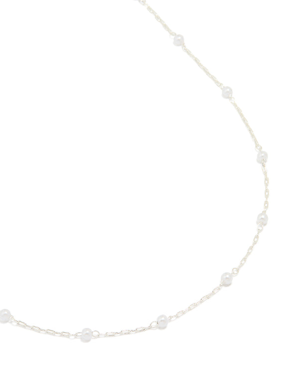 Silver Pearl Fine Station Necklace