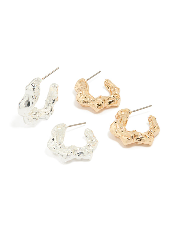 Mixed Metal Organic Hoop Earrings 2-Pack