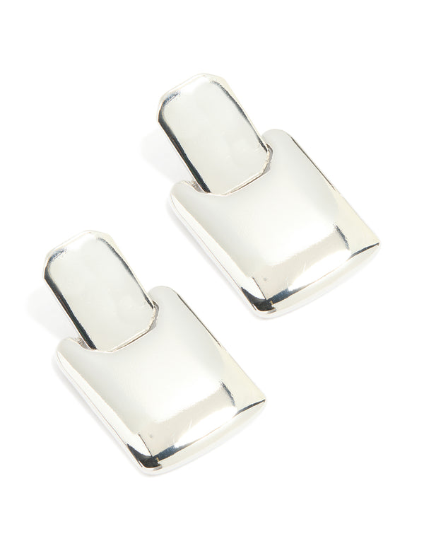 Silver Square Link Drop Earrings