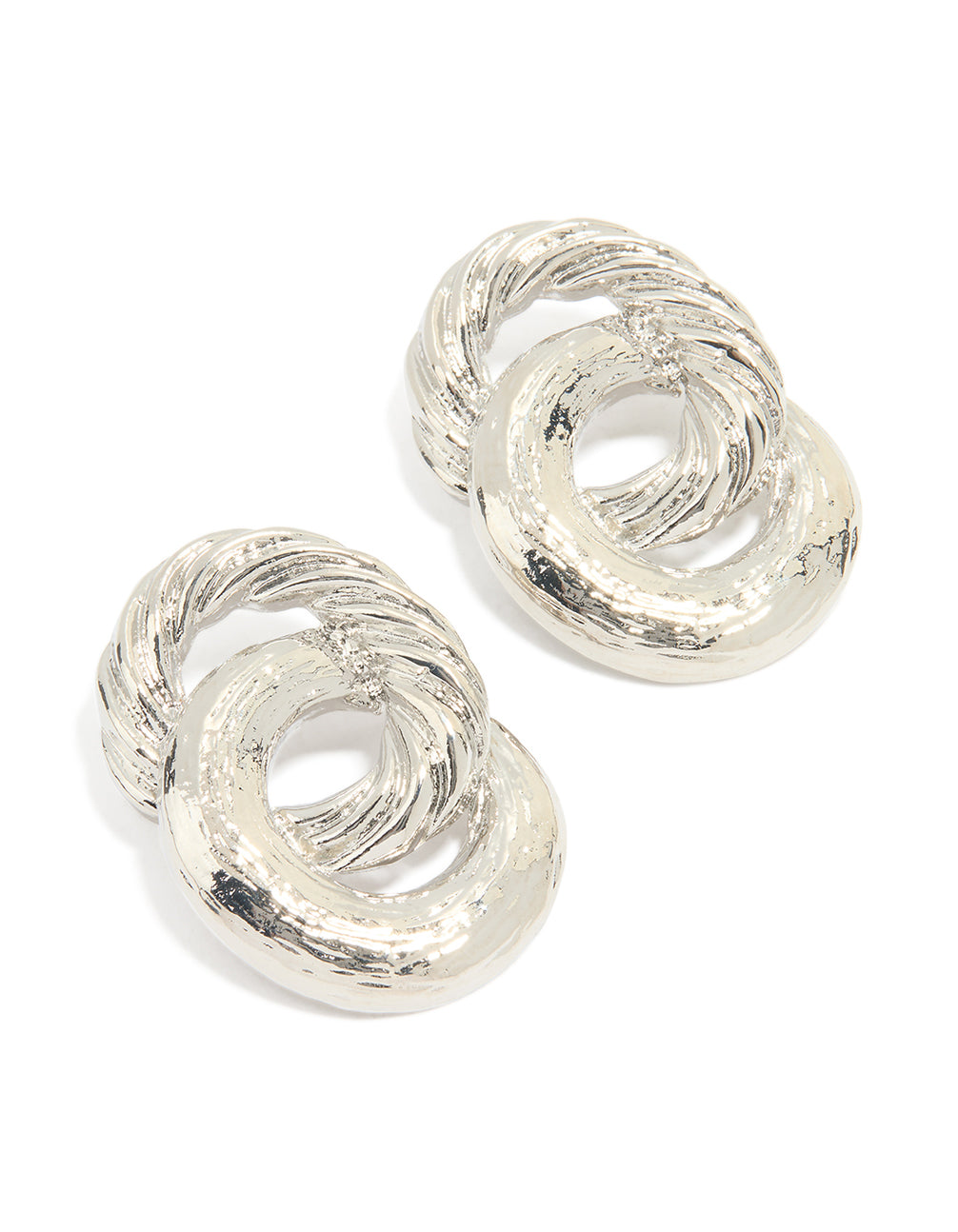 Silver Statement Double Linked Circle Stud Earrings