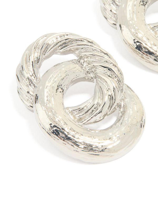 Silver Statement Double Linked Circle Stud Earrings
