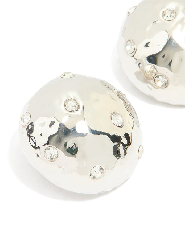 Silver Diamante Organic Circle Stud Earrings
