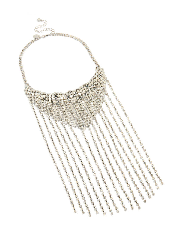 Silver Diamante Fringe Long Necklace