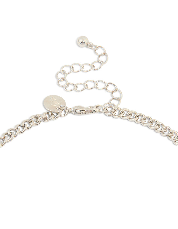 Silver Diamante Fringe Long Necklace