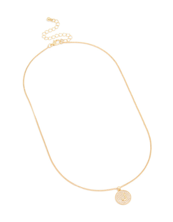 Gold Plated Cubic Zirconia Circle Letter J Pendant Necklace