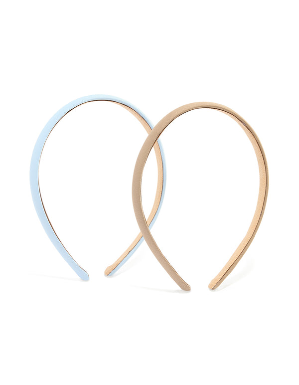 Blue & Tan Narrow Fabric Headbands 2-Pack