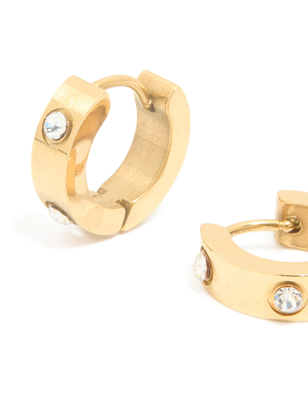 Gold Plated Surgical Steel Cubic Zirconia Chunky Hoop Earrings