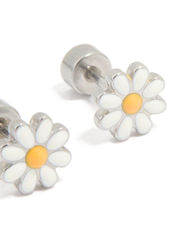 Kids Surgical Steel Daisy Flat Back Earrings