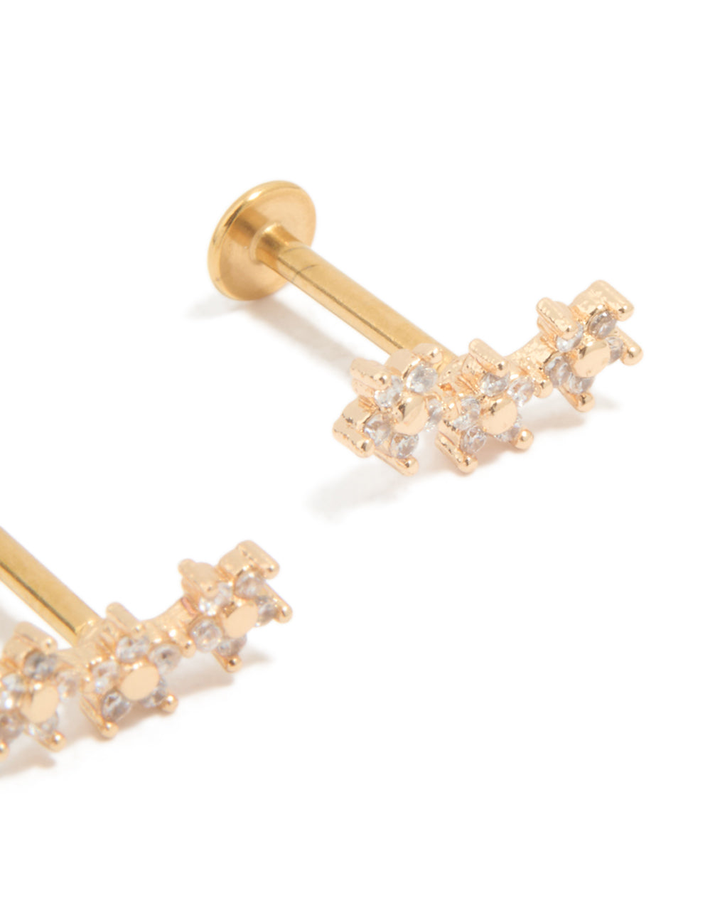 Gold Plated Surgical Steel Cubic Zirconia Flower Trio Flat Back Earrings