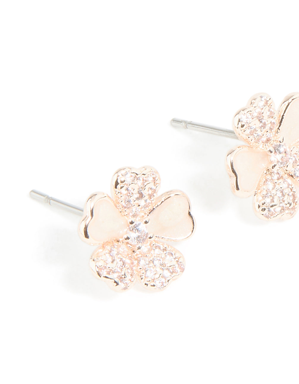 Rose Gold Plated Cubic Zirconia Inlay Flower Stud Earrings