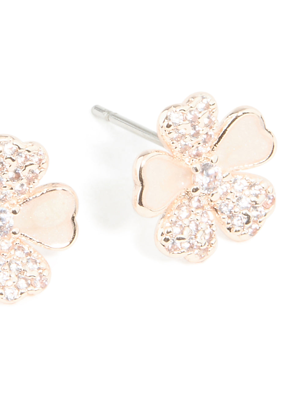 Rose Gold Plated Cubic Zirconia Inlay Flower Stud Earrings
