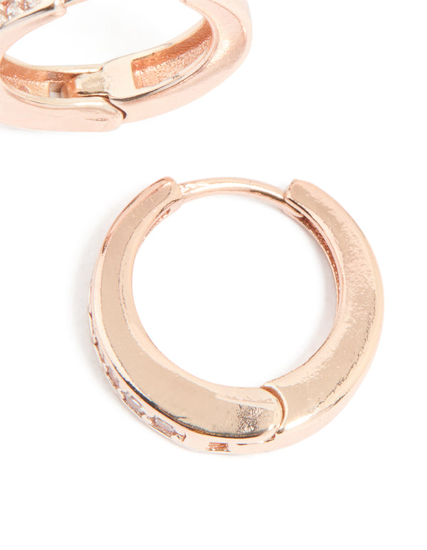 Rose Gold Plated Cubic Zirconia Huggie Earrings