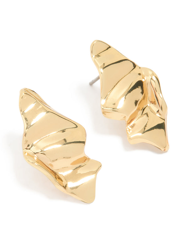 Gold Plated Organic Wavy Teardrop Stud Earrings