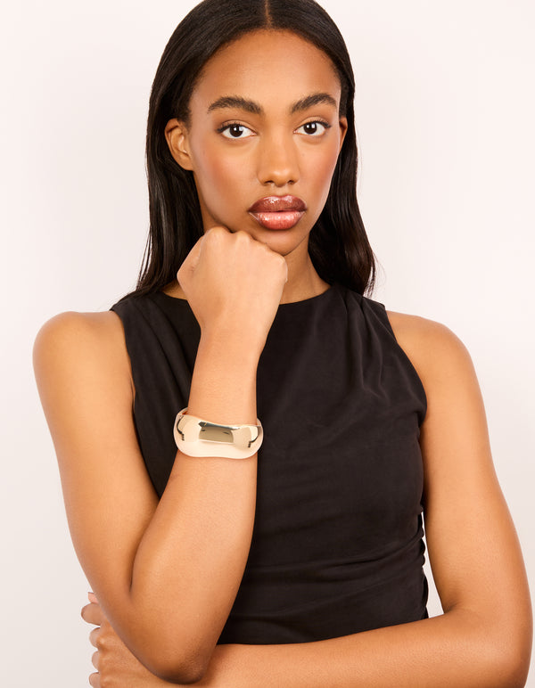 Gold Plated Chunky Hinged Molten Bangle