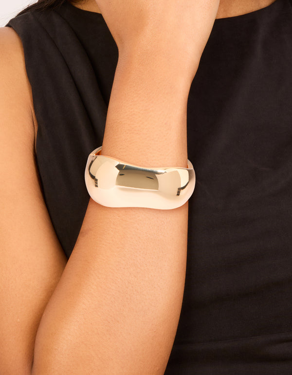 Gold Plated Chunky Hinged Molten Bangle