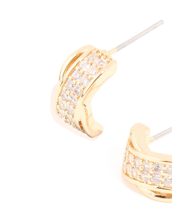 Gold Plated Cubic Zirconia Intertwined Hoop Earrings