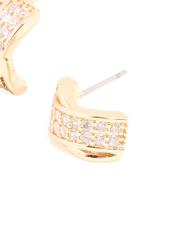 Gold Plated Cubic Zirconia Intertwined Hoop Earrings
