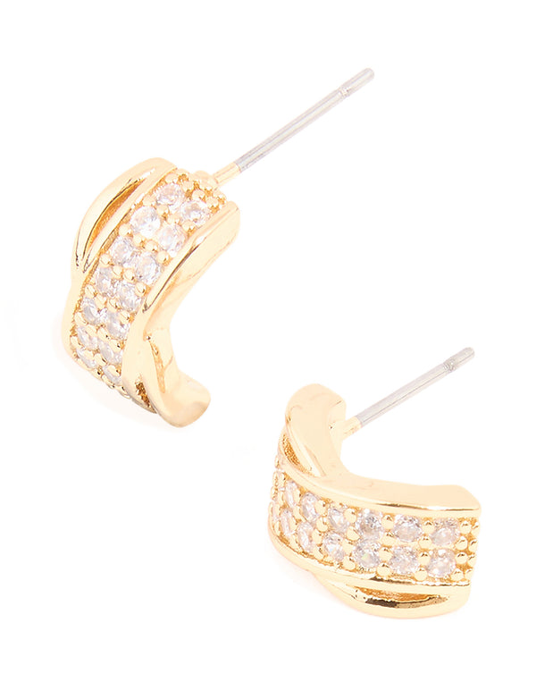 Gold Plated Cubic Zirconia Intertwined Hoop Earrings
