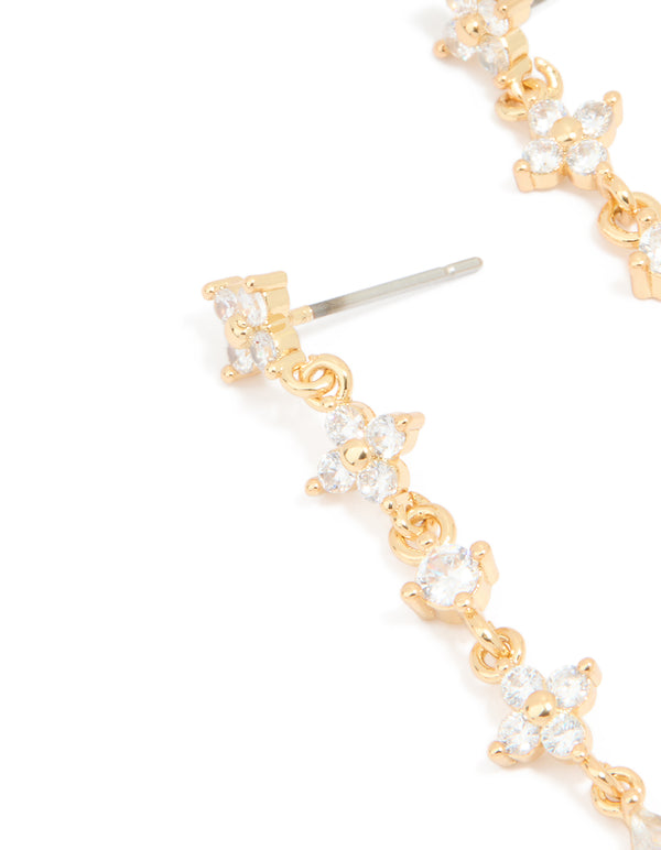Gold Plated Cubic Zirconia Flower Drop Earrings