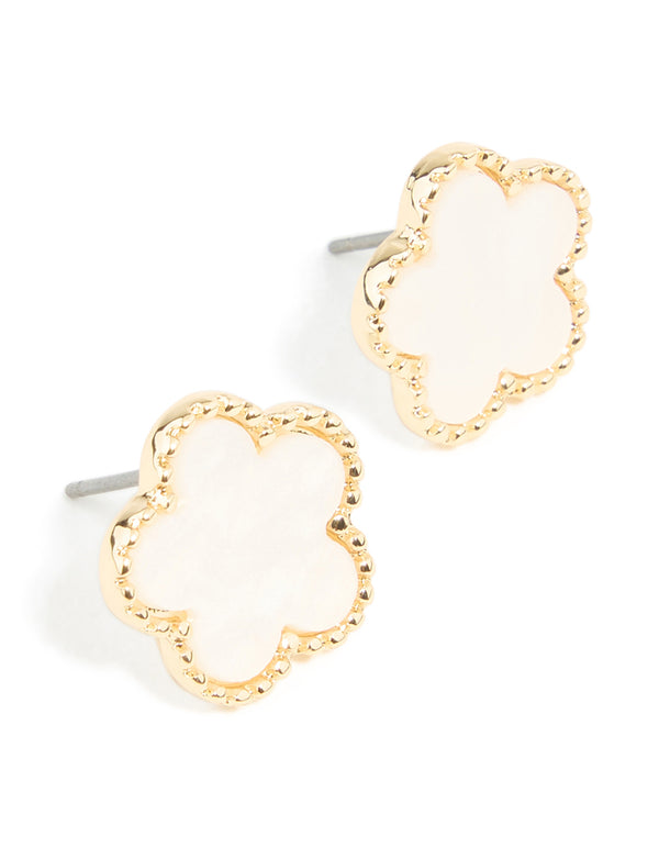 Gold Plated Flower Inlay Stud Earrings