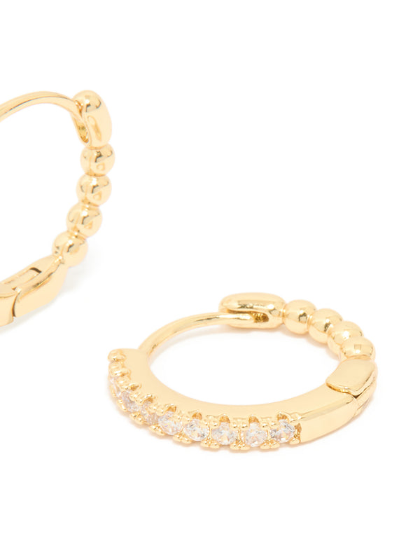 Gold Plated Cubic Zirconia Small Huggie Earrings