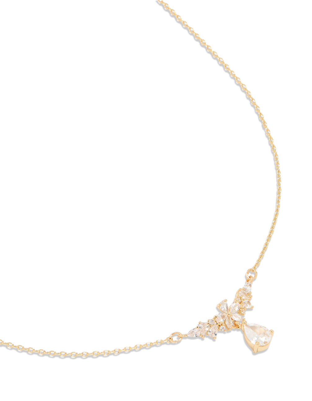 Gold Plated Cubic Zirconia Floral Teardrop Necklace