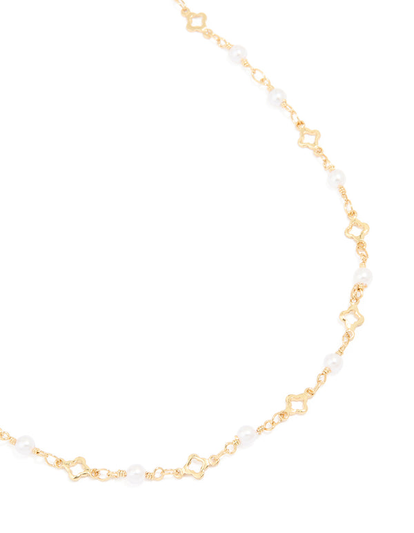 Gold Plated Pearl Flower Outline Necklace