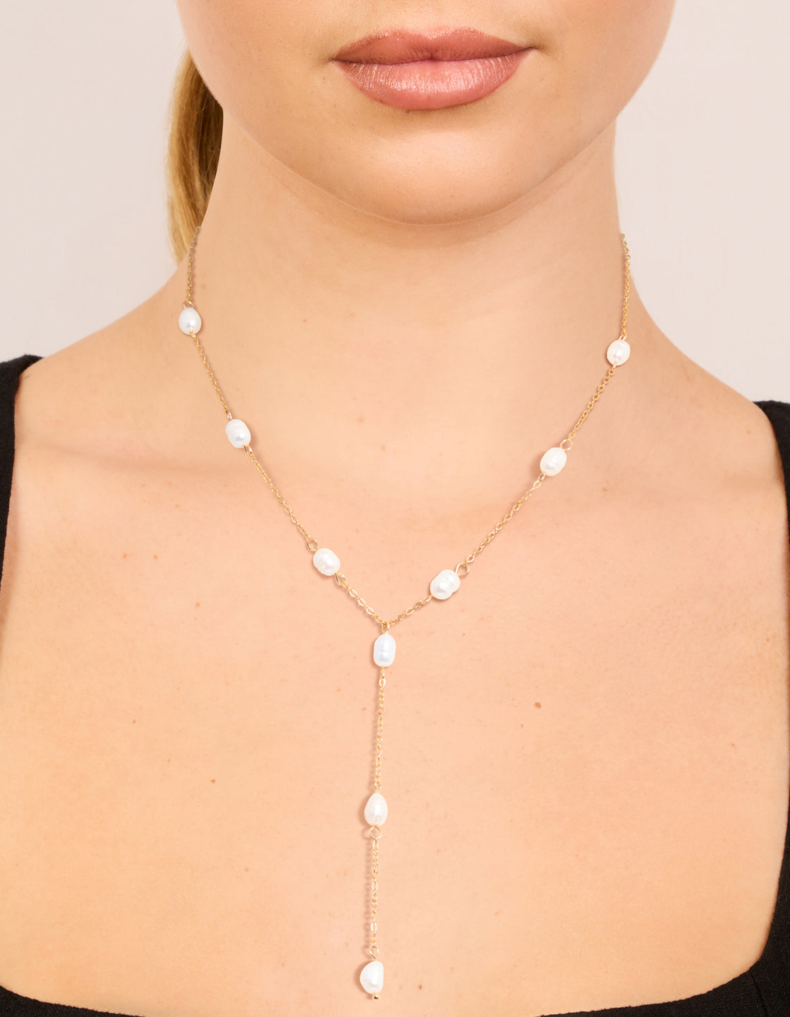 Gold Plated Freshwater Pearl Station Y-Necklace