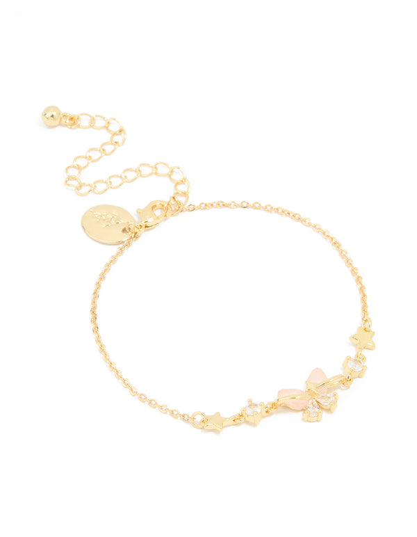 Gold Plated Pink Butterfly & Star Bracelet