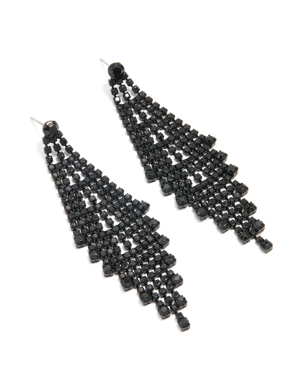 Black Coated Metal Diamante Chandelier Drop Earrings