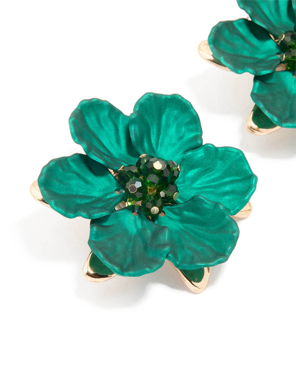 Gold Green Pearlised Extra Large Flower Earrings