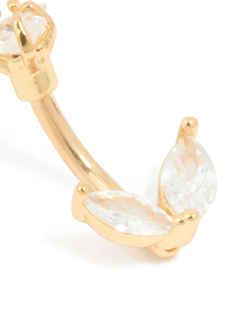 Gold Plated Surgical Steel Cubic Zirconia Leaf Bar Belly Bar