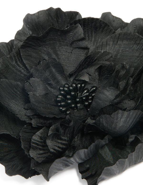 Black Large Fabric Poppy Flower Corsage Brooch