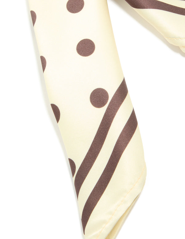 White & Brown Polka Dot Print Scarf