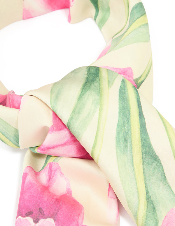 Pink & Green Tulip Flower Print Scarf