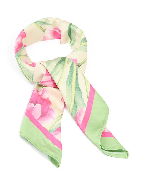 Pink & Green Tulip Flower Print Scarf