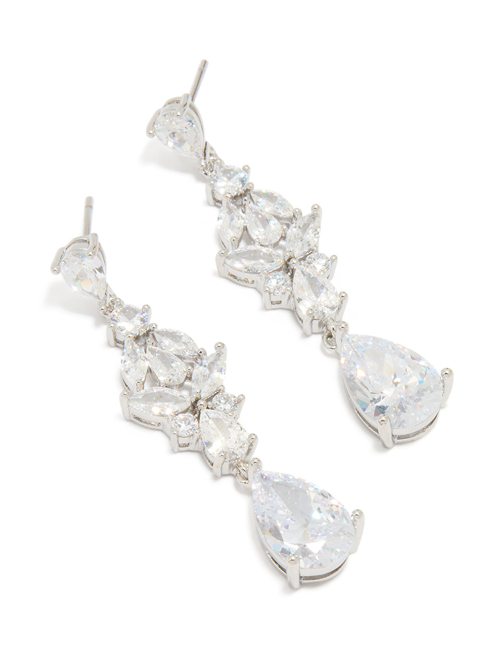 Silver Cubic Zirconia Large Butterfly Drop Earrings