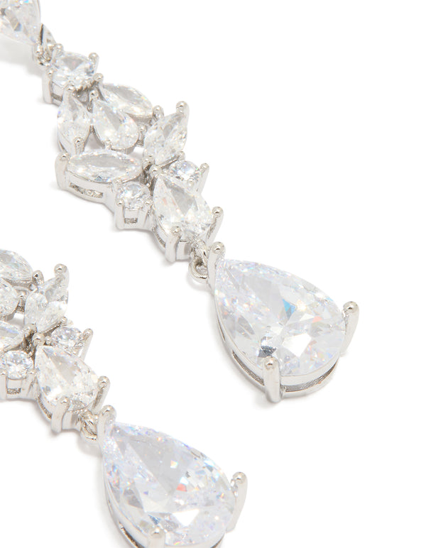 Silver Cubic Zirconia Large Butterfly Drop Earrings