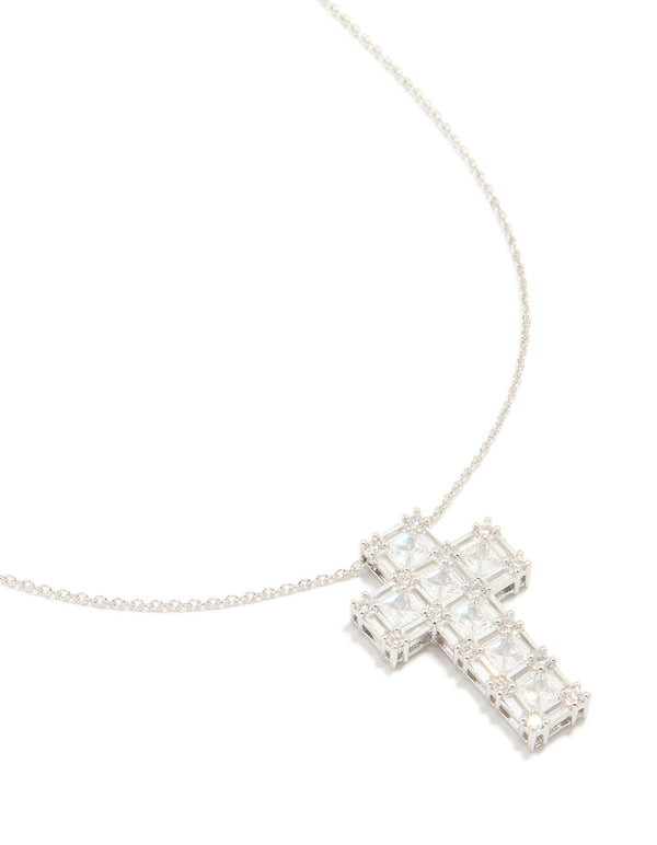Silver Cubic Zirconia Mega Cross Necklace