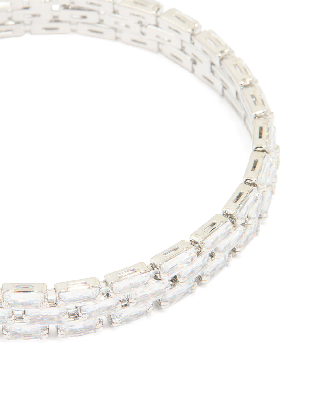 Silver Cubic Zirconia Rectangular Layered Tennis Bracelet