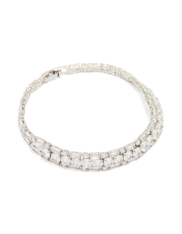 Silver Cubic Zirconia Rectangle Statement Tennis Bracelet
