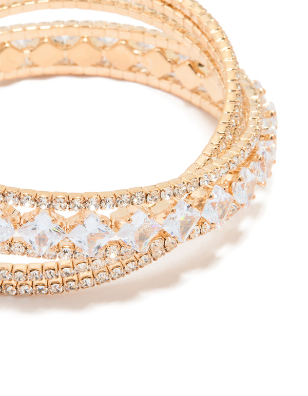 Gold Cubic Zirconia Multi Cross Wrist Cuff