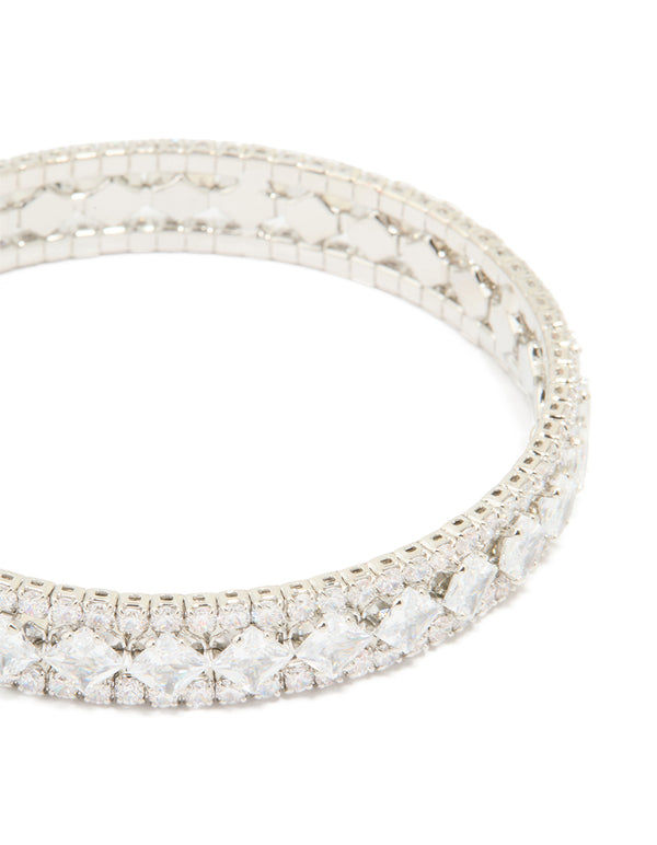 Silver Cubic Zirconia Circle Statement Wrist Cuff