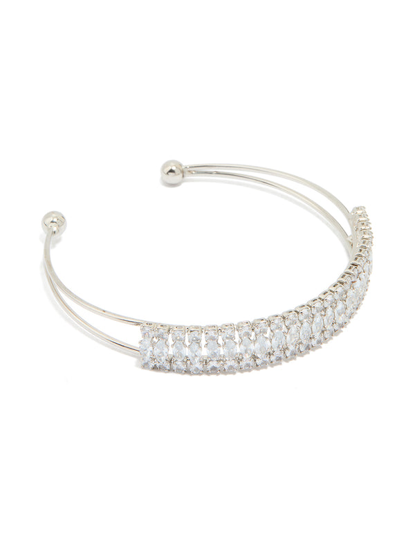 Silver Cubic Zirconia Marquise Wrist Cuff