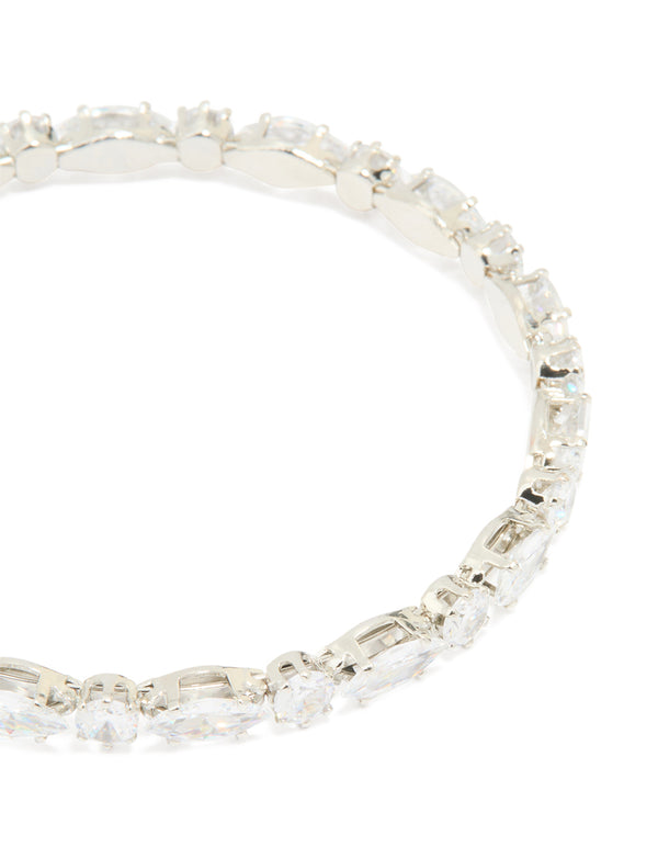 Silver Cubic Zirconia Mixed Stone Wrist Cuff
