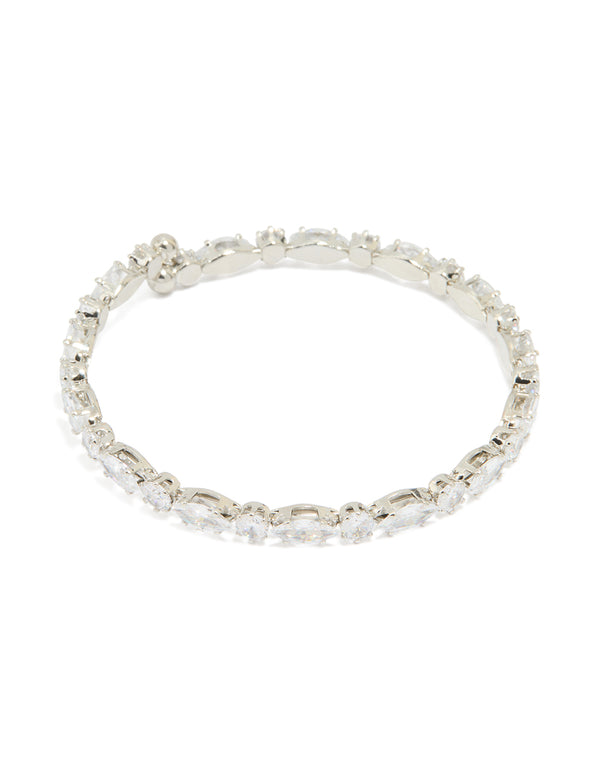 Silver Cubic Zirconia Mixed Stone Wrist Cuff